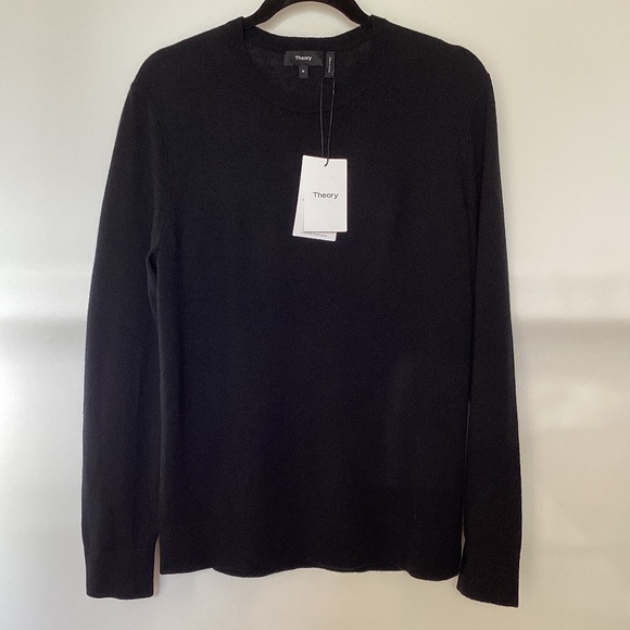 Theory Mens Riland P Harman Merino Wool Pullover Sweater Black Crew Neck M